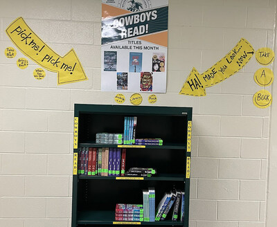 One of the Cowboys Read! book stations at McCollum High School.