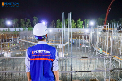 Making concrete impermeable: The active ingredients in the Penetron system create a non-soluble crystalline formation throughout the pores and capillary tracts of the concrete.