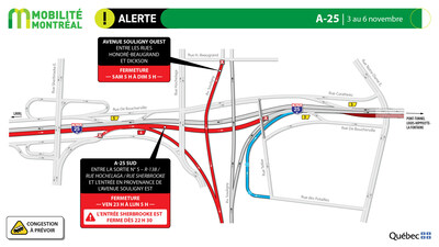 A-25, 3 au 6 novembre (Groupe CNW/Ministère des Transports et de la Mobilité durable)