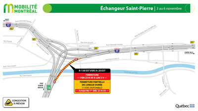 Échangeur Saint-Pierre,  3 au 6 novembre (Groupe CNW/Ministère des Transports et de la Mobilité durable)
