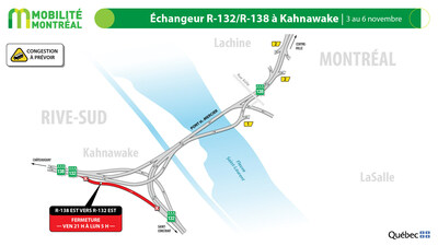 Échangeur R-132 / R-138 à Kahnawake, 3 au 6 novembre (Groupe CNW/Ministère des Transports et de la Mobilité durable)