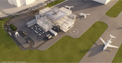 Visualisation of Urban-Air Port's Next-Generation AirOne Vertiport at an airport location.