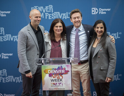 Flavia Light, Vice President of Tourism, VISIT DENVER, Mayor Mike Johnston, Kevin Smith CEO of Denver Film and Tariana Navas-Nieves, Director, Cultural Affairs of Denver Arts and Venues