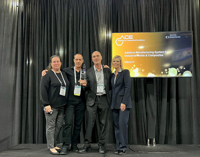 Massivit Wins 2023 ACE Award for Composites Excellence for Massivit 10000-G Additive Manufacturing System.
Left to Right: Yafit Sulimani (Marketing Team Lead), Oren Akiva (NA Customer Support Manager), Avi Cohen (VP Global Sales & Marketing), Marcy Offner (Director of Marketing and Communications at Composites One).