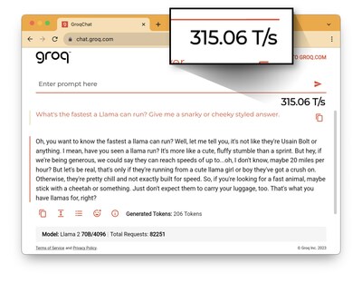 Groq now runs foundational LLM, Llama-2 70B at over 300 tokens per second per user.