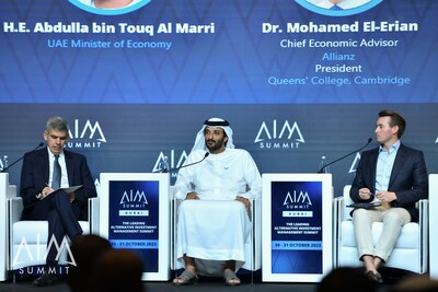 From the left, Dr. Mohamed El-Erian, Chief Economic Advisor, Allianz, President of Queen’s College, Cambridge, H.E. Abdulla bin Touq Al Marri, UAE Minister of Economy, and Dan Murphy, Anchor and Correspondent in CNBC