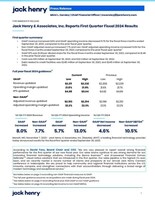 Jack Henry & Associates, Inc. Reports First Quarter Fiscal 2024 Results