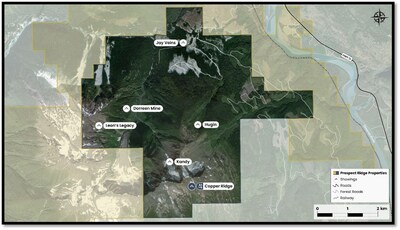 Figure 1: Copper Ridge showing location in relation to other important targets within the Knauss Creek Property. (CNW Group/Prospect Ridge Resources Corp.)