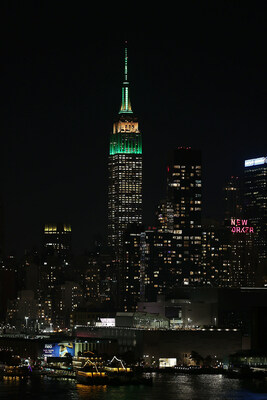 Celebrating the 20th Anniversary of New Line Cinema's classic holiday film "Elf," the Empire State Building lit up green and yellow. 
PHOTO by: Dave Allocca / StarPix