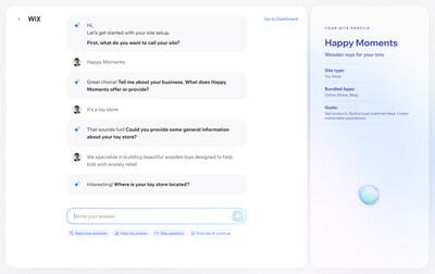 The conversational AI chat meets users the moment they join Wix to get their business online.