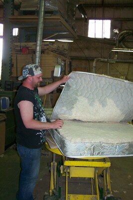 There are nine mattress recycling locations in California where workers disassemble a mattress and separate it into recyclable components.