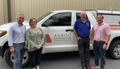 Pye-Barker is proud to add Adroit Systems Company to the family. Pictured here: Chuck Reimel, VP of Business Development for Pye-Barker; Angie and Edwin Hubbard, Adroit Owners; and Andy Holland, Regional Director at Pye-Barker.