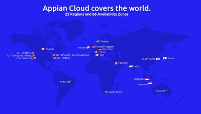 Appian cloud coverage in 22 regions and 66 availability zones. 