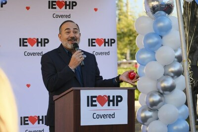 Wayne Guzman, director of sales and outreach for Inland Empire Health Plan, speaks at a special Covered California Kick-off Celebration hosted by the Rancho Cucamonga-based health organization who joined the Covered California health care exchange for the 2024 Open Enrollment period.
