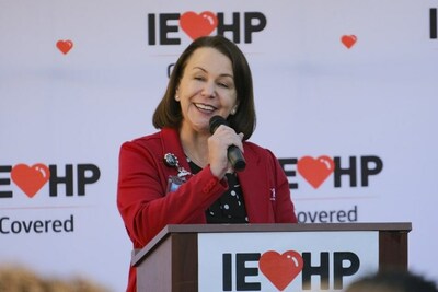Inland Empire Health Plan’s Chief Operating Officer Susie White speaks at IEHP’s Covered California Kick-off Celebration on Nov. 2 at its Community Resource Center in San Bernardino.