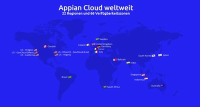 Appian Cloud weltweit: 22 Regionen und 66 Verfügbarkeitszonen Appian Cloud weltweit: 22 Regionen und 66 Verfügbarkeitszonen