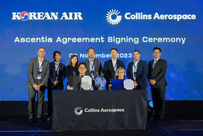 Jonghoon Oh, Korean Air, and Clotilde Enel-Rehel, Collins Aerospace, signed the agreement to equip Korean Air’s Boeing 787 fleet with Ascentia® on November 8th in Chiang Mai, Thailand.