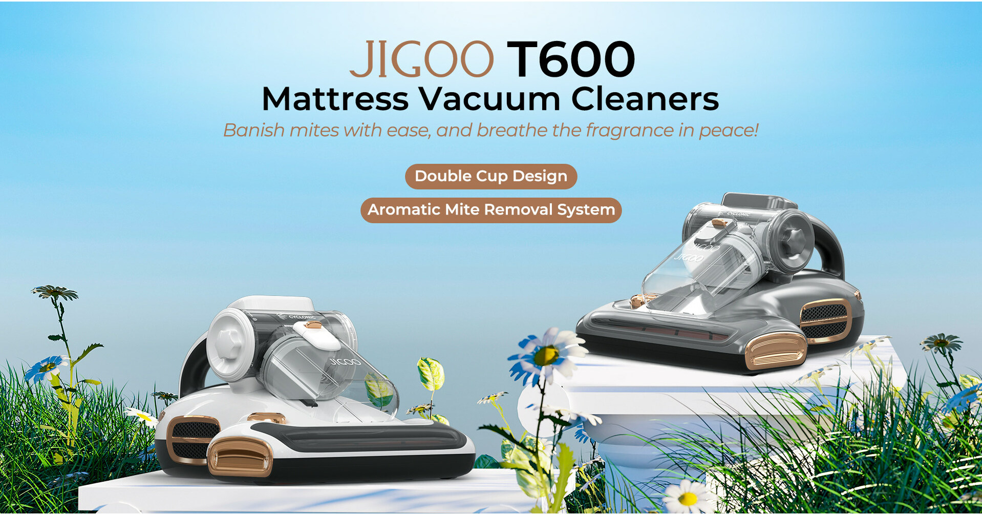 Aspirator de pat JIGOO T600 - cu sitem de curatare a acarienilor