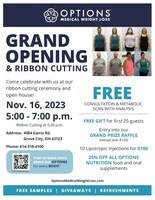 Details for the grand opening of Options Medical Weight Loss clinic in Grove City, Ohio.