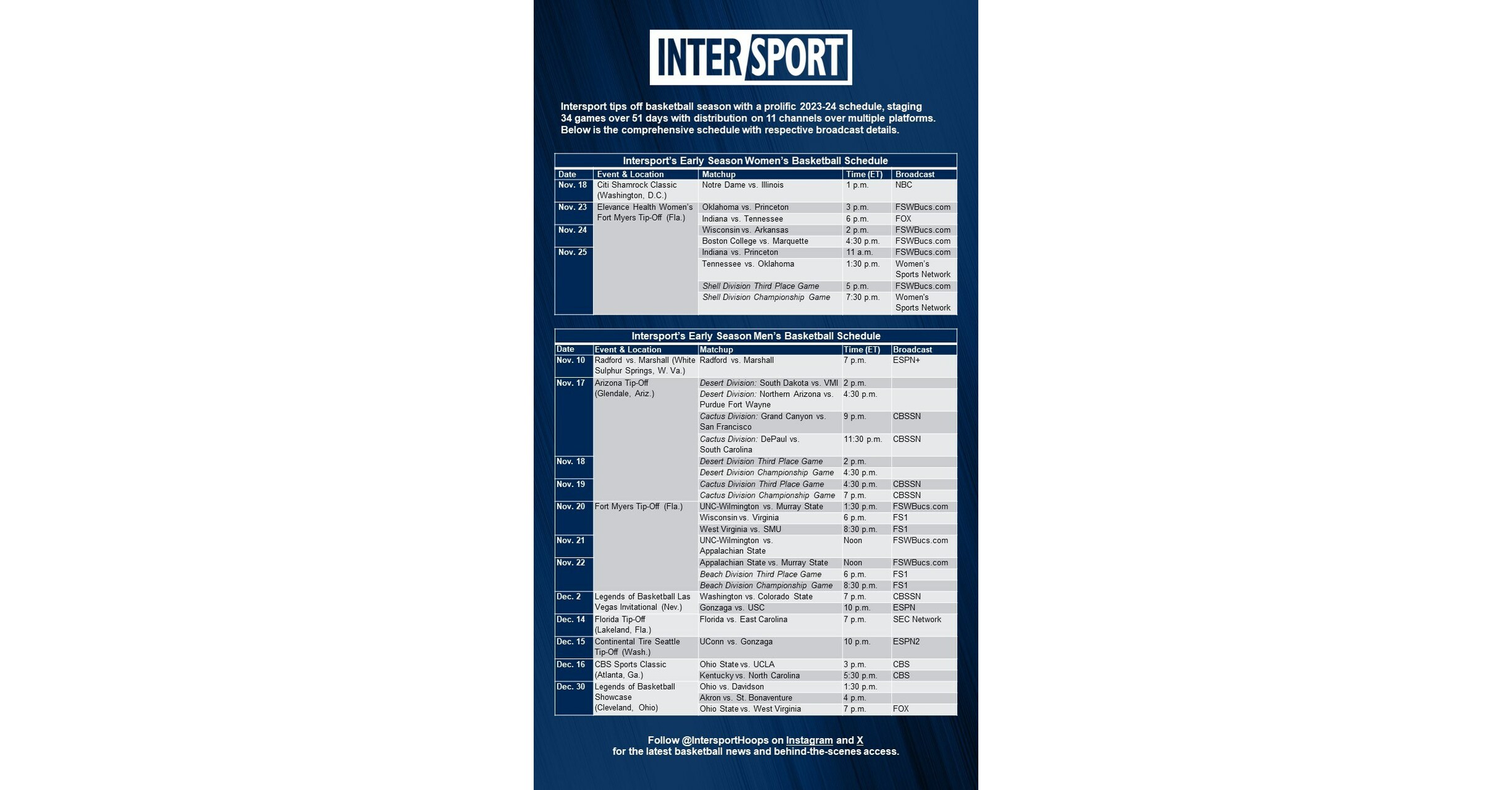 Intersport Tips Off Basketball Season with Prolific 2023-24 Schedule