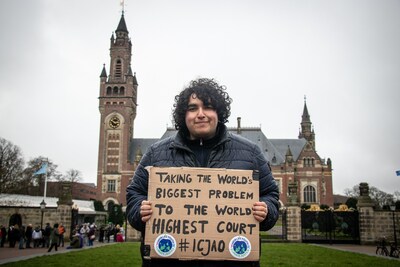 Mert Kumru, World's Youth for Climate Justice in front of the Peace Palace