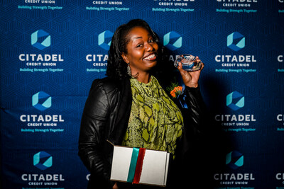 Previous winner Shawntae Brabham, Disston Elementary, at the Citadel Heart of Learning Awards ceremony at The Mann Center in Philadelphia