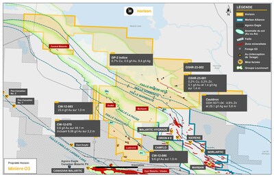 Figure 1 : Carte des projets Horizon et Marban Alliance (Groupe CNW/O3 Mining Inc.)