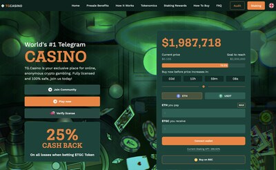 TG.Casino has raised nearly $2 million in its $TGC token presale as crypto gaming industry boom continues