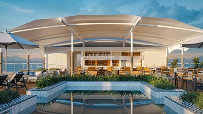 Built specifically to navigate the Mekong River, the new three-deck Viking Tonle, debuting in 2025, will feature a Pool (rendering pictured here) and open-air Sky Bar on the Upper Deck. For more information, visit www.viking.com.