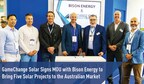 GameChange Solar Signs MOU with Bison Energy to Bring Five Solar Projects to the Australian Market