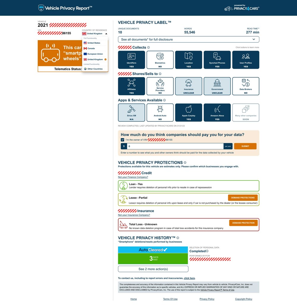 Privacy4Cars® Announces Vehicle Privacy Report™ 2.0 More Features and