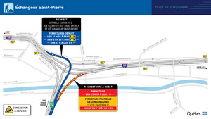 Fermetures majeures dans l'échangeur Saint-Pierre du 17 au 20 novembre 2023