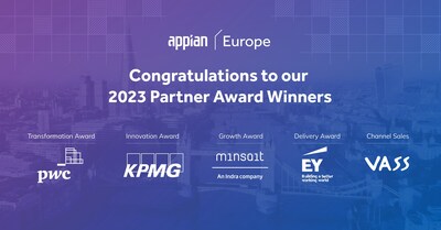 Appian recognizes EY, KPMG, Minsait (Indra), PwC, and VASS at London awards ceremony for process automation excellence. (PRNewsfoto/Appian)