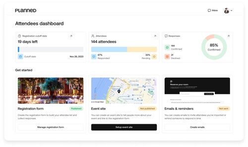 Planned's new features include a RSVP builder, an automated room block manager, and a centralized attendee dashboard.