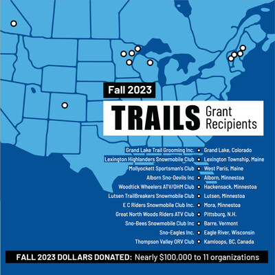 Map of the Fall 2023 Polaris TRAILS GRANTS Recipients