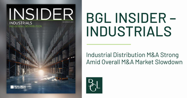 Value-added Industrial Distribution remains resilient despite a lull in the broader M&A market, with major sector sub verticals seeing consistent deal activity, according to a new industry report released by the Industrial Distribution investment banking team from Brown Gibbons Lang & Company (BGL).