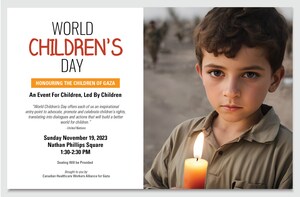 MEDIA ADVISORY - Toronto World Children's Day Event to Honour the Children of Gaza