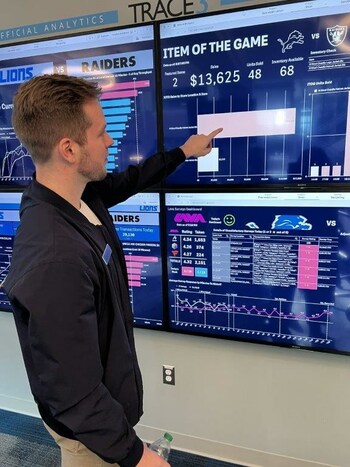 Ashton Mullinix from the Detroit Lions , demonstrating the Lions' Analytics War Room