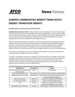 ALBERTA COMMUNITIES BENEFIT FROM ATCO'S ENERGY TRANSITION GRANTS