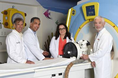 The clinical trial care team at Nicklaus Children's includes (from left) Dr. Nolan Altman, Chief, Department of Radiology; Dr. Ziad Khatib, Interim Medical Director, Nicklaus Children's Cancer and Blood Disorders Institute; Dr. Toba Niazi, Co-Medical Director of Nicklaus Children's Brain Institute; Dr. John Ragheb, Chief, Department of Surgery.