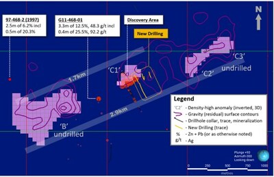 Exhibit 3. Plan Map of New Drilling vs. Recently Announced Gravity-High Anomalies at Ballywire (CNW Group/Group Eleven Resources Corp.)