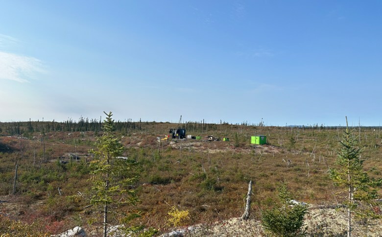 Figure 4: Drill hole CV23-247 at the CV9 Pegmatite (looking northerly). (CNW Group/Patriot Battery Metals Inc)