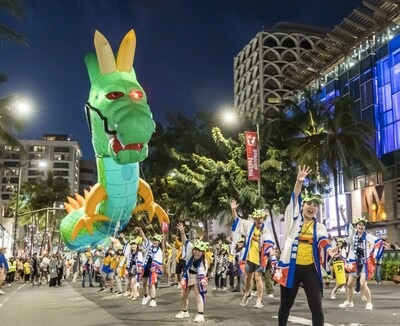 Thousands of spectators line up roadside on Kalākaua Avenue to enjoy larger-than-life floats, lively bands, and energetic performances from more than 100 participating groups.