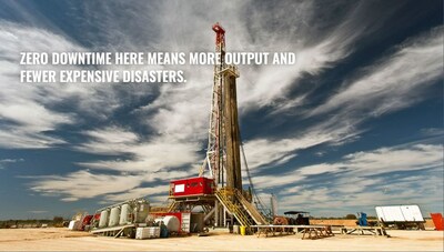 Photo of oil rig with caption stating "Zero downtime here means more output and fewer expensive disasters."