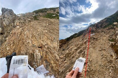 Figure 3: Photograph of the vein in sample W489429 (left) and in sample W489427 (right). (CNW Group/Prospect Ridge Resources Corp.)