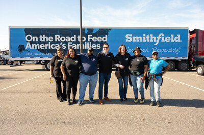 Smithfield Foods employees participated in the Mayflower Marathon in Hampton, Virginia, on Nov. 17. Left to right: Sheila Hill, freight claims and freight settlement manager; Melissa Ferrell, master data analyst; Terrance Thomas, senior desktop support and deployment technician; Jonathan Toms, senior community development manager; Sue Carlson, vice president, customer success; Gabrielle Scott, customer success specialist; and Tikea Clayton, freight bill coordinator.