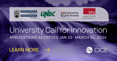 Learn more about CICE's 2024 University Call for Innovation. Applications will be accepted January 22 - March 4, 2024: https://cice.ca/knowledge-hub/university-call-for-innovation-2024/ (CNW Group/B.C. Centre for Innovation and Clean Energy)