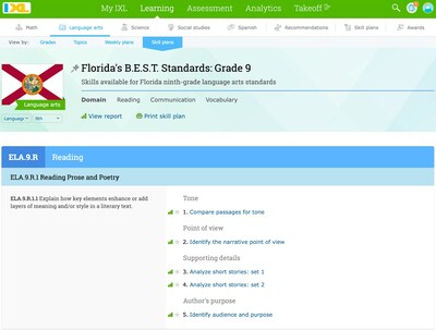 Thousands of IXL's adaptive skills are aligned to Florida's B.E.S.T. Standards, and skill plans prepare students for the Florida Standards Assessment.