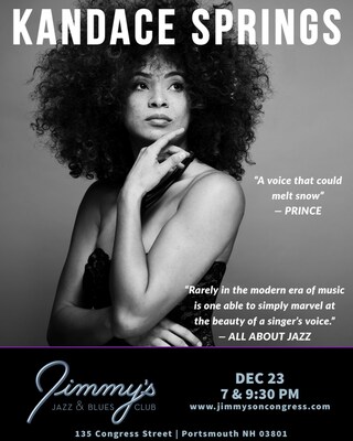World-Renowned Jazz & Soul Singer and Pianist KANDACE SPRINGS performs at Jimmy's Jazz & Blues Club on Saturday December 23 at 7 and 9:30 P.M. Tickets available at Ticketmaster.com and www.jimmysoncongress.com.
