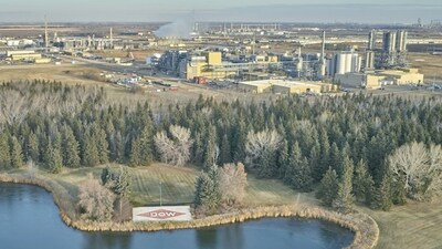 Aerial photograph of Dow, Inc.’s manufacturing site in Fort Saskatchewan, Alberta, Canada
